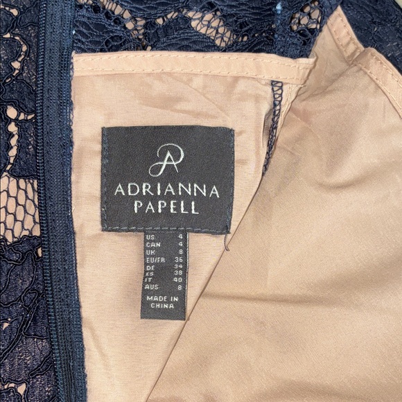 Adrianna Papell Dark Blue and Beige Lace Mini Dress - Picture 2 of 5